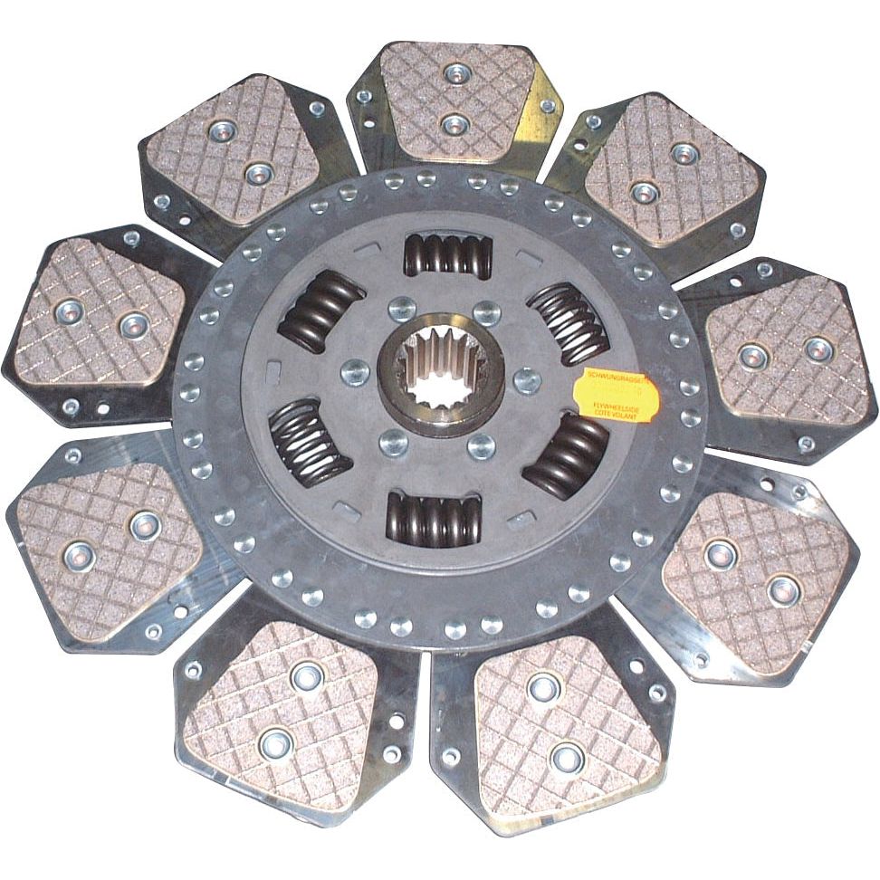 The Clutch Plate - S.145895 by Sparex is a metal mechanical disc featuring eight hexagonal friction pads and torsion sprung components, designed for automotive or industrial machinery clutch systems, utilizing Cerametallic technology for enhanced durability.