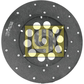A round, black clutch disc with wear patterns and a central hub proudly displaying the "Sparex" logo in large yellow letters. The Rigid Type disc, made with organic lining material, measures 330mm in size. Small metal rivets are visible around the outer edge. This is the Clutch Plate - S.145899 model.