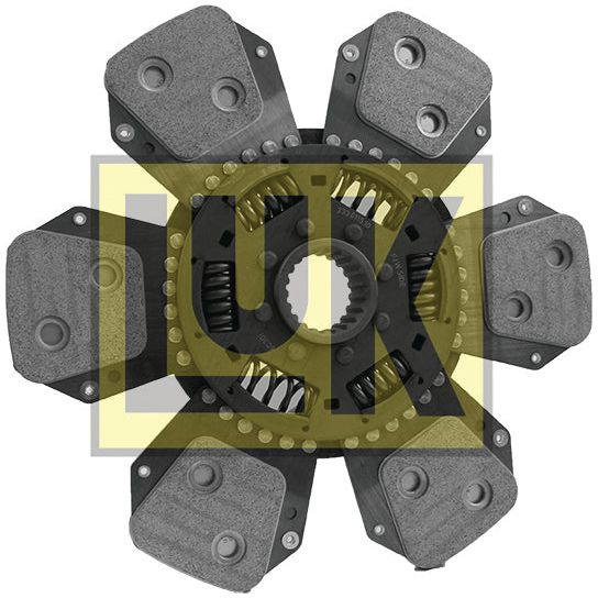 The Clutch Plate - S.145926 by Sparex is a torsion sprung disc featuring a central gear and six equally spaced friction pads. The image includes a yellow, semi-transparent "UK" logo overlay.