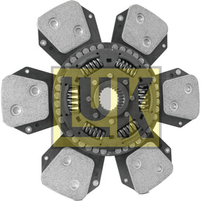 An image of a Sparex clutch plate (Sparex Part No. S.145927) with six cerametallic friction pads and multiple springs visible, showcasing its precise mechanical design. The Sparex logo is prominently displayed in yellow, highlighting the brand's craftsmanship.