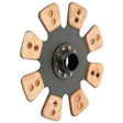 The Sparex Clutch Plate - S.19514 is a cerametallic, star-shaped clutch disc featuring eight copper friction pads and a central splined hub, secured by six bolts. Its 350mm diameter guarantees robust performance under rigorous conditions.