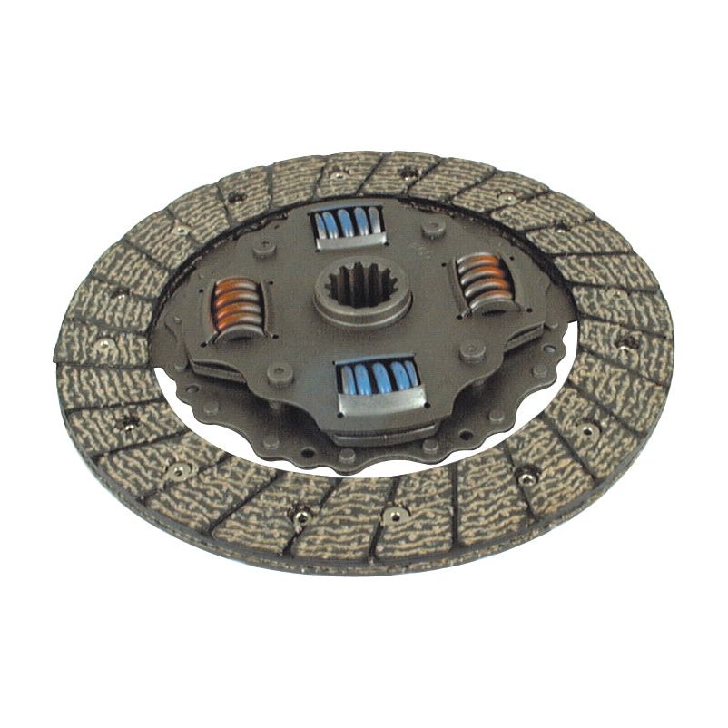The Sparex Clutch Plate - S.20330 is a circular automotive clutch disc that features a metallic center, springs, and friction material around the perimeter. It is compatible with John Deere and Case IH / International Harvester machinery.