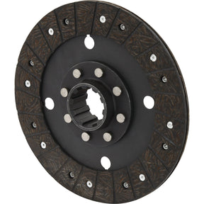 Close-up of the Clutch Plate - S.40712 by Sparex, a 230mm circular metal clutch disc featuring organic lining material with a central Spline 10 hub and friction material segments around the perimeter.