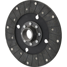 The Clutch Plate - S.40714 by Sparex is a circular, black friction disc featuring metal components and a central splined hub, commonly used in automotive or machinery applications.