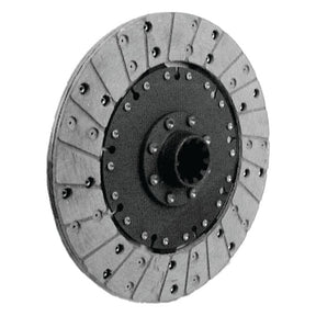 A close-up view of the Sparex Clutch Plate - S.42167, showcasing its circular design with evenly spaced metal rivets, a central hub, and 10 splines in a 225mm disc.
