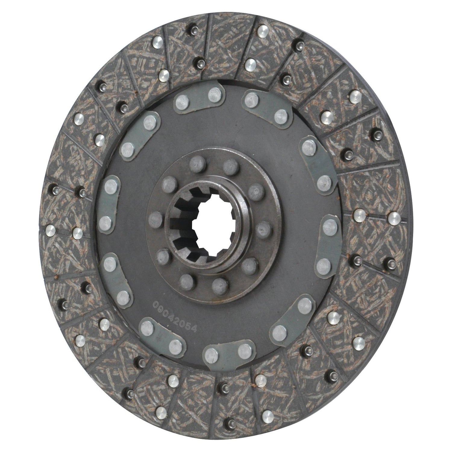 A round, metallic clutch plate by Sparex (S.61234) showcases a detailed surface pattern and features a central spline hub with 10 splines, specifically designed for use in automotive transmissions.