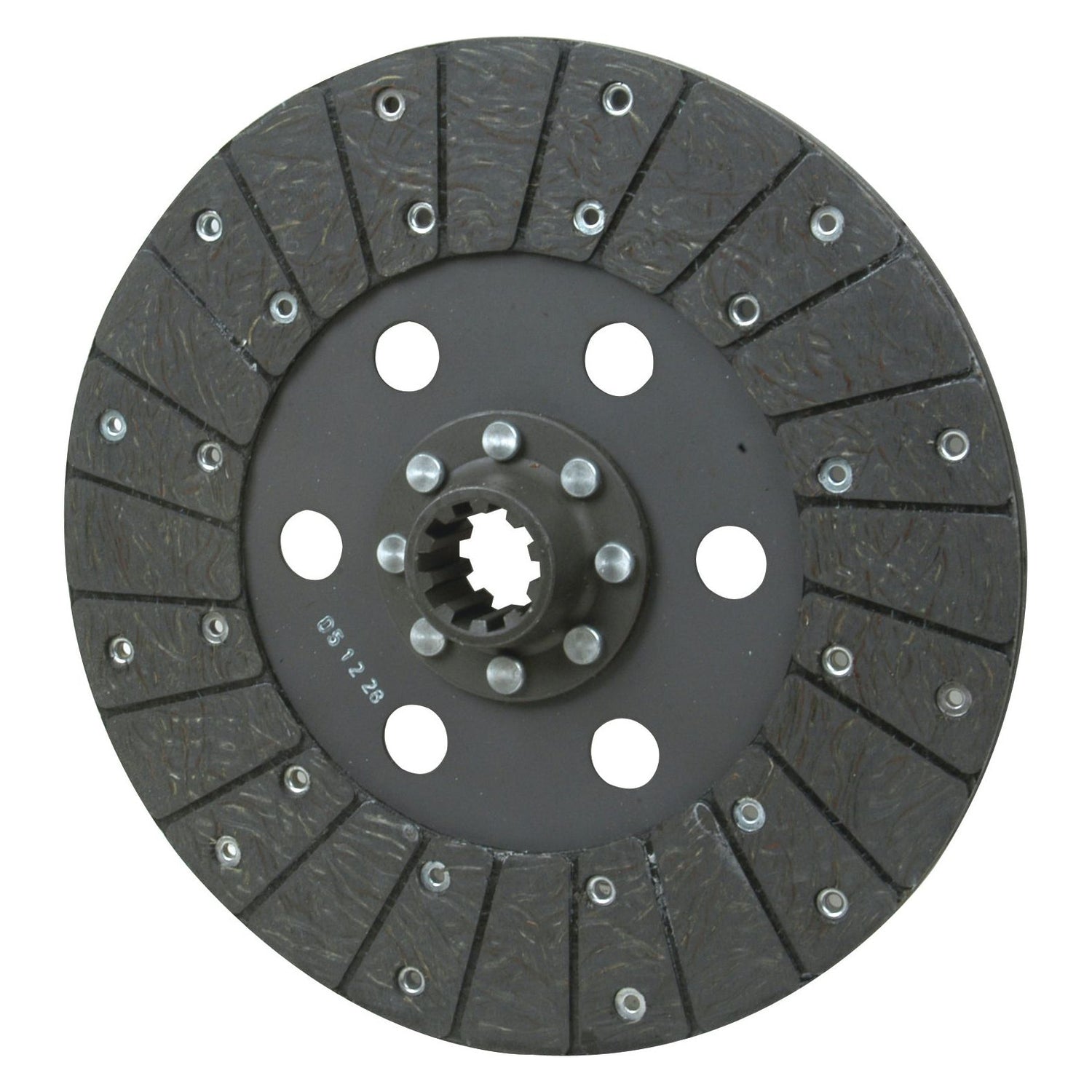 The image showcases the Sparex Clutch Plate - S.72736, a grey, circular metal disc with a central hub and multiple bolt holes. It features Splines 10 for enhanced grip, making it ideal for use in automotive transmission systems as a clutch plate.