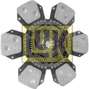 Close-up of a Sparex branded Clutch Plate - S.72921 with six friction pads, visible springs, and detailed dimension specifications.