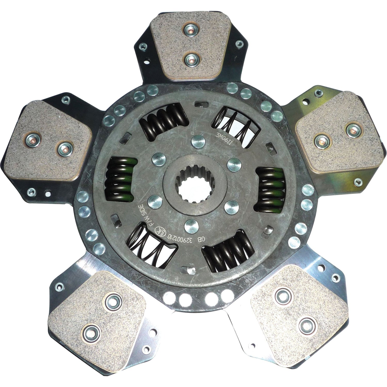 The Sparex Clutch Plate - S.73179 is a 290mm metal disc designed with five friction pads and a visible torsion sprung system around the central hub.