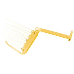Yellow Complete Deflector Gate attachment with multiple tines and an adjustable arm mechanism, available in kit form for easy assembly; To fit as: TH00117 | Sparex Part No. S.78463 by Sparex.