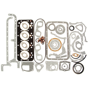 An assortment of vehicle gaskets and seals arranged neatly, including the Sparex Complete Gasket Set for 4 Cyl. Engine Model 8045.04 (S.62089).