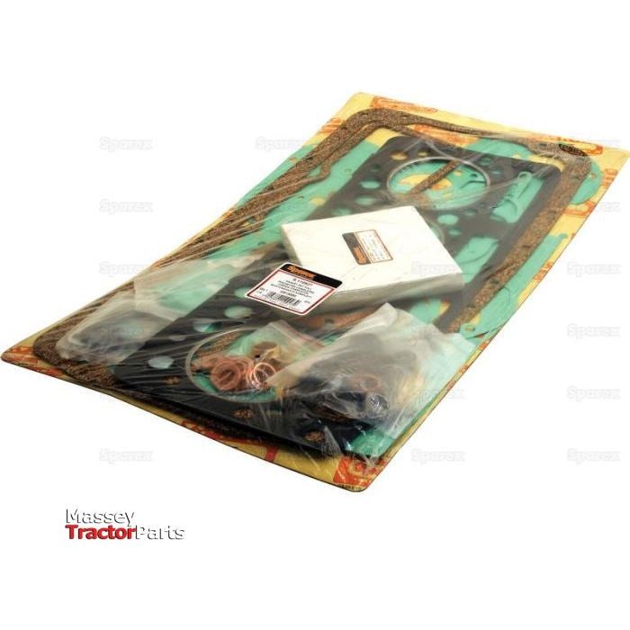 A sealed set of tractor engine gaskets and seals, packaged in clear plastic and labeled "Sparex," featuring a Complete Gasket Set (411B, BS) with Sparex Part No. S.110927 for Valmet & Valtra models.