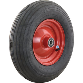 A black rubber tire with a red metal rim and central hub, labeled "WANDA" and marked "not for highway use," featuring the P301 Multi Ribbed design. This product is known as the Complete Wheel, 4.00 / 4.80 - 8, 8'', 4PR, P301 Multi Ribbed - S.137657 by Sparex.