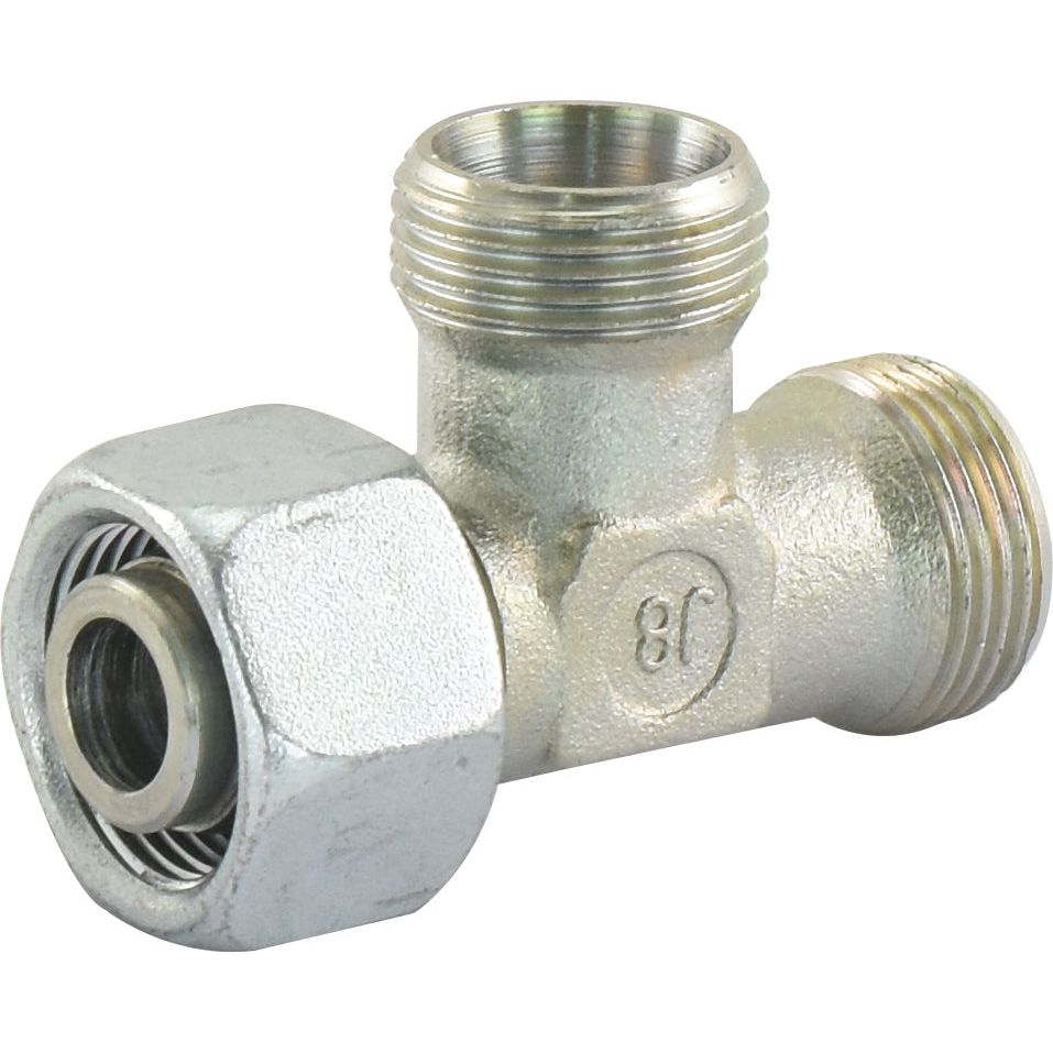 A durable compression fitting identified as Sparex Part No. S.139380 (Ref. ELSD15L), this metallic T-shaped pipe component features threaded ends and one end with a large hexagonal nut, making it ideal for compression fitting applications.