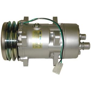 Sparex Compressor (SD510) - S.106711, a silver car air conditioning compressor with green and black wires attached, suitable for various vehicle models. Complete manufacture information is included.