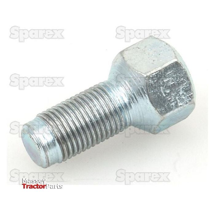 A close-up image of a metallic cone wheel bolt, 1/2'' x 1 1/2'' (UNF), on a white background, with the Sparex brand watermarked on it, showcasing the clear quality of BZP Clear Passivation.