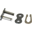 Close-up of the Sparex Simplex Connecting Link, featuring a connecting pin, a link plate with two holes, and a clip. Check the Product Specifications under Sparex Part No. S.37459 for more details.
