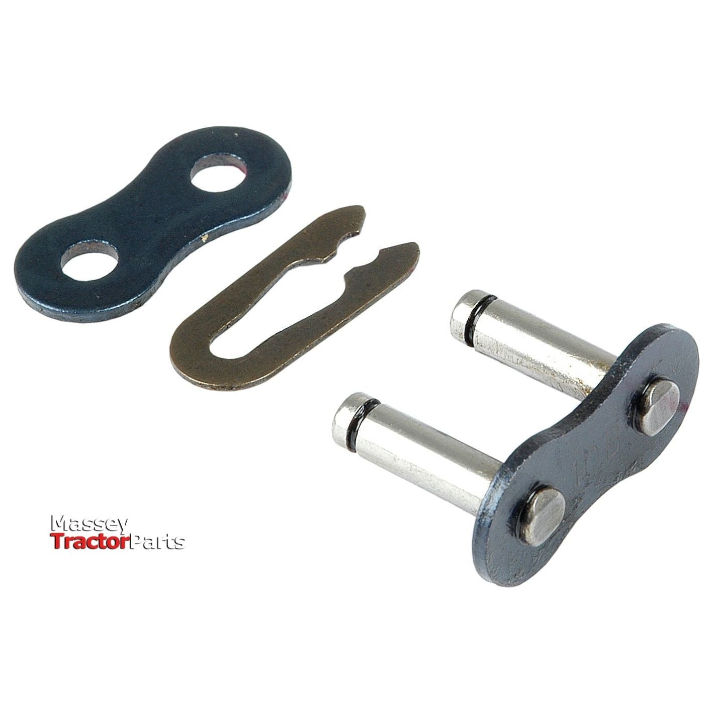 A tractor chain link assembly featuring links, pins, and a metal clip is arranged on a white background. The text "Massey Tractor Parts" appears in the lower left corner. The Sparex Connecting Link, Simplex, 60-1 H (Sparex Part No. S.27313) fits 3/4'' x 1/2'' configurations.