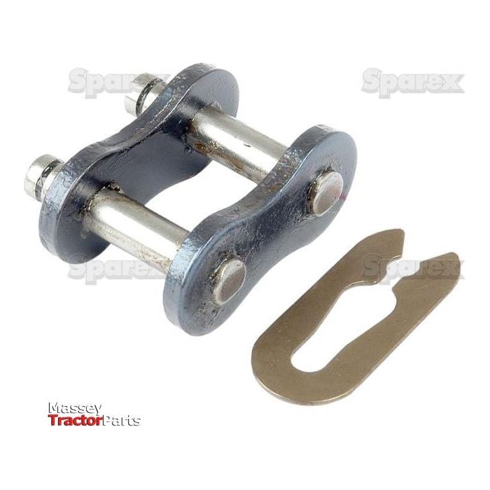 A metal chain link connector featuring two bolts and a clip, designed for joining chain links together. The image is labeled "Massey Tractor Parts" and showcases the Connecting Link, Simplex, 60-1 H (Sparex Part No. S.27313) from the Sparex brand.