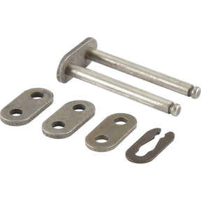 The Sparex Connecting Link, Triplex, 10B-3 (Part No. S.37483) is a metal clevis pin assembly that includes a U-shaped pin, three flat plates with holes, and a retaining clip. It is designed to integrate seamlessly with Triplex iwis Chain systems.