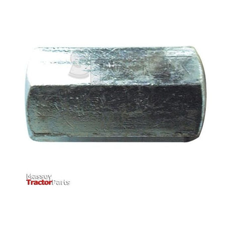 A close-up image of a metallic, hexagonal metric connecting nut used in machinery. The bottom left corner shows a partial logo with the text "Sparex." This nut is the Metric Connecting Nut, M10x1.50mm (DIN 6334) Metric Coarse | Sparex Part No.S.54762.
