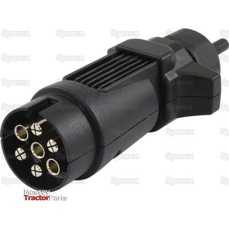The Sparex CAN Bus Transmitter for Connix Lighting Set, part number S.153694, is a black connector plug featuring multiple circular pins and a ridged grip. Commonly used in automotive or agricultural machinery for electrical connections, this transmitter is compatible with Connix 2.4GHz Wireless systems and meets ECE R10.05 standards for performance and reliability.