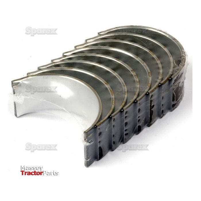 A package of Sparex Conrod Bearing +0.010'' (0.25mm) Set, compatible with Massey Ferguson and Landini tractors, is arranged in a staggered manner against a white background. The Sparex Part No.S.42360 bearings appear to be new.
