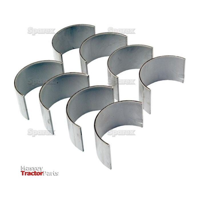 Seven silver Conrod Bearings, each with a +0.010'' (0.25mm) specification, arranged in a staggered formation with the "Sparex" logo in the lower left corner, reminiscent of quality found in Case IH components.