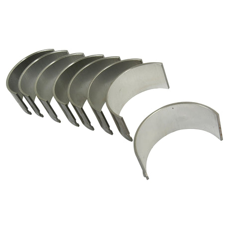 A set of six semi-circular Conrod Bearing +0.020'' (0.50mm) shells from Sparex, commonly used in Perkins and Massey Ferguson engines, arranged in a fan pattern on a white background.