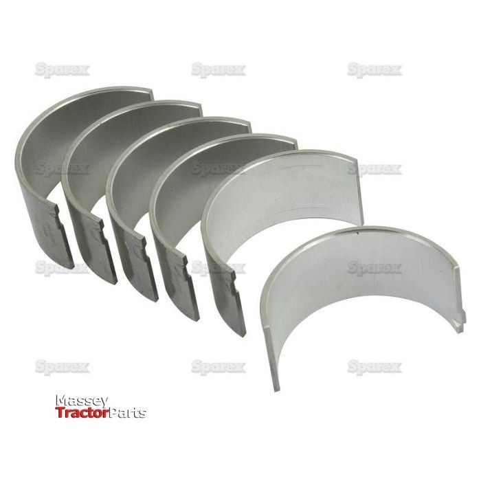 A set of six curved metal engine bearings arranged in a semicircular shape against a white background. The bearings are labeled "Sparex Part No.S.40318," suitable for Massey Ferguson and Allis Chalmers models.