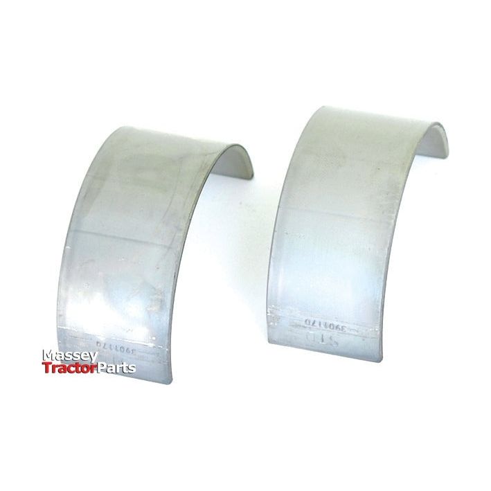 Two metallic machine parts with curved surfaces arranged side by side on a white background. The "Sparex" logo is visible in the bottom left corner, adjacent to logos for Massey Tractor Parts and Ford New Holland. These parts are identified as Conrod Bearing Std. Pair | Sparex Part No.S.59554.
