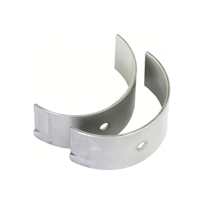 A pair of high-quality Sparex Conrod Bearing Std. (Part No. S.62041), perfectly designed for Allis Chalmers tractors, ensures reliable performance with their silver metal semi-circular form and a hole in the center of each piece.