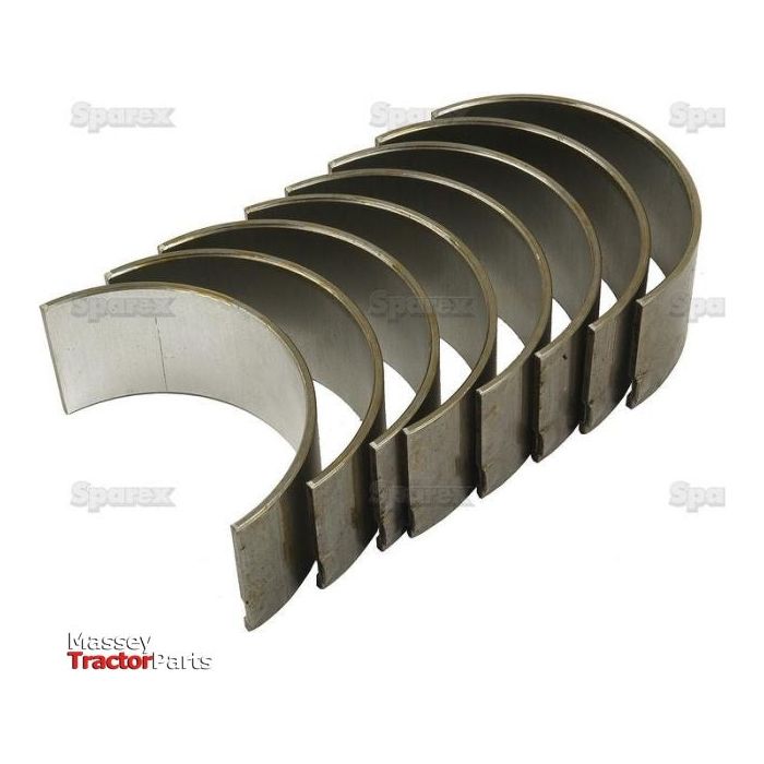 Close-up of seven metal C-shaped semi-circular tractor parts arranged in a row, reminiscent of vintage International Harvester models. The "Sparex" logo is visible in the bottom left corner, indicating these are Conrod Bearing Std. Sets (Sparex Part No.S.57520).