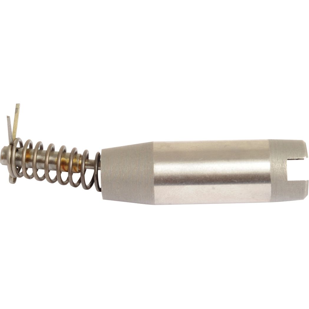 A Sparex Hydraulic Control Valve (Sparex Part No. S.129816), a metal cylindrical object featuring a coiled spring on one end and a slot on the other, is positioned against a white background.