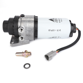 Image of the AGCO Massey Ferguson - Conversion Kit - V837091152, which includes an automotive fuel pump assembly with a wiring harness, connecting bolt, and O-ring gasket, suitable for integration in Massey Ferguson equipment.