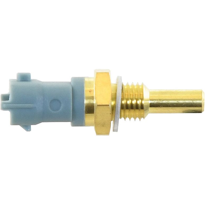A Sparex Coolant Temperature Sensor in gold and blue, featuring a threaded fitting and a cylindrical probe, is perfect for Case IH vehicles (Sparex Part No. S.151163).