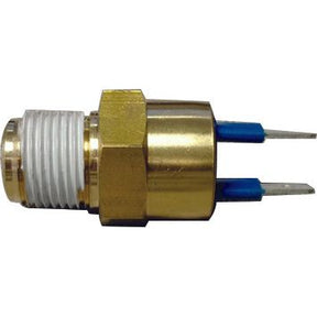 The Sparex Coolant Temperature Sensor (Part No. S.151400) is brass-made and features a threaded fitting along with two blue-tipped electrical connectors on one end, making it compatible with Case IH / International Harvester models. Its product code is 348994A1.