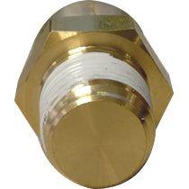 Close-up of a brass hexagonal bolt with white threading sealant applied to the threads, part number S.151400 for the Sparex Coolant Temperature Sensor.