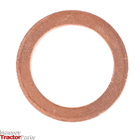 A copper washer with a 14mm hole in the center. The words "Massey Tractor Parts" are prominently displayed in the bottom left corner of the image, highlighting its compatibility with Massey Ferguson 3600 Series tractor parts. This product is listed as Massey Ferguson - Copper Washer 14mm - V615881420 by AGCO.