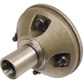 A Sparex Coulter Hub Assembly - RH & LH (Kverneland) with a cylindrical shaft and a circular flange, secured by three bolts, to fit as KK086087R | Sparex Part No. S.72516.