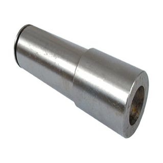 A metallic cylindrical object with a tapered design, resembling the Sparex Coulter Shaft (Stepped), 34/30mm (Kverneland) To fit as: 066110 | Sparex Part No.S.78376, featuring a wider end with a hollow opening.