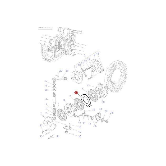Illustration of an exploded view of the AGCO Massey Ferguson - Counterplate - 3795094M1 assembly, showing numbered parts including gears, screws, and other components arranged sequentially from left to right.