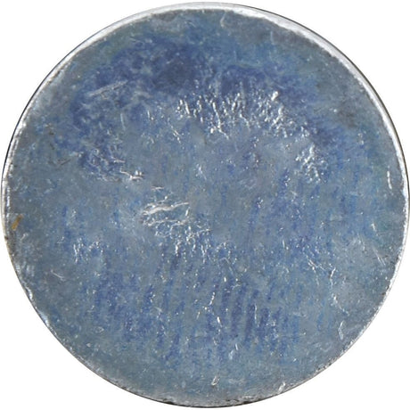 Close-up image of a worn, unidentifiable Countersunk Head Bolt 2 Nibs With Nut (TF2E) - M14 x 40mm from Sparex with a bluish surface and faded inscriptions or markings, resembling an aged piece you might find in the toolbox of someone working on Universal Tractors.