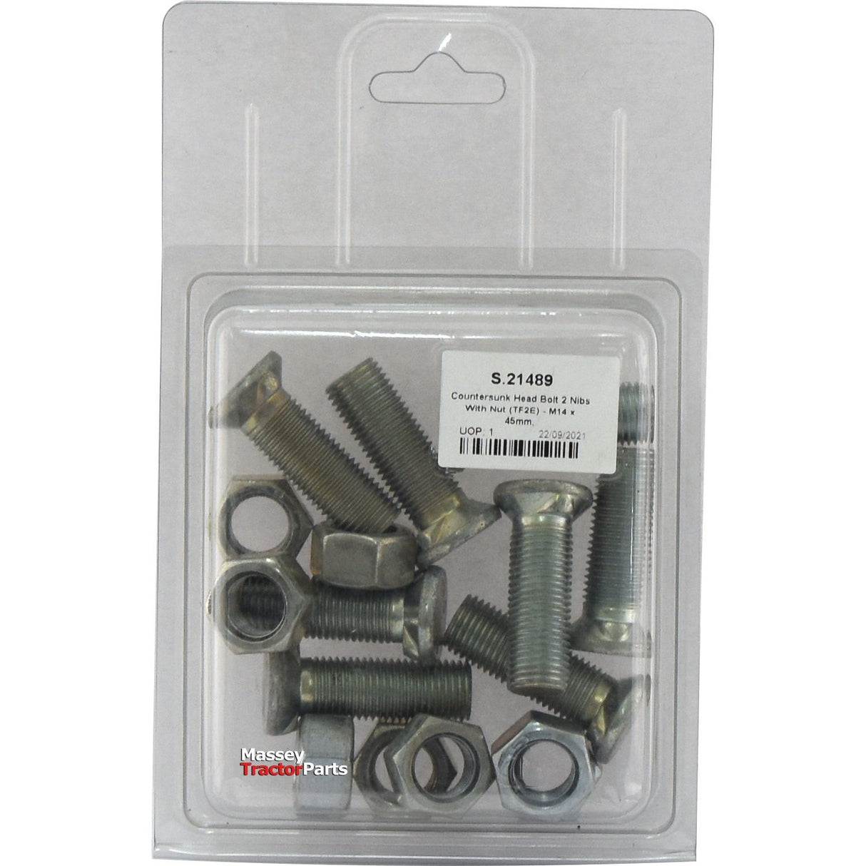 Countersunk Head Bolt 2 Nibs With Nut (TF2E) - M14 x 45mm, Tensile strength 8.8 (8 pcs. Agripak)
 - S.21489 - Farming Parts