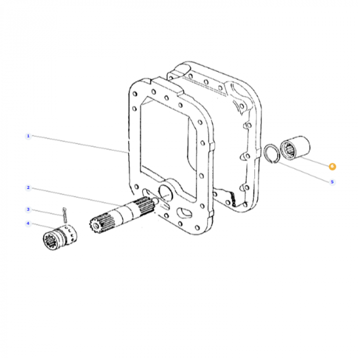 Exploded diagram of a mechanical assembly showing various components including a frame-like structure, a shaft with splines, bearings, and fasteners. Each part is labeled with numbers for identification, commonly found in Massey Ferguson 290 tractors. One highlighted component is the Massey Ferguson - Coupler - 1691550M1 manufactured by AGCO.