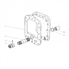 Exploded diagram of a mechanical assembly showing various components including a frame-like structure, a shaft with splines, bearings, and fasteners. Each part is labeled with numbers for identification, commonly found in Massey Ferguson 290 tractors. One highlighted component is the Massey Ferguson - Coupler - 1691550M1 manufactured by AGCO.