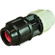 A close-up of a Sparex black and white plastic pipe fitting connector, specifically the Coupling - 3/4'' x 25mm (Sparex Part No. S.118424), featuring its distinctive red interior component.