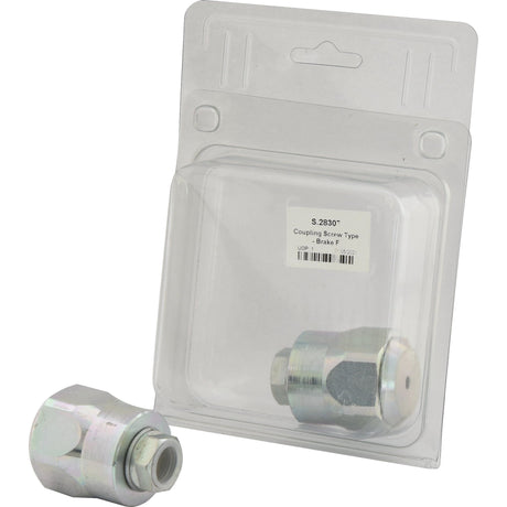 Packaging containing a coupling screw type 'brake F' with an additional identical Sparex Hydraulic Screw Coupling Female M18 x 1.50 Metric Female (Agripak 1 pc.) placed beside it, Sparex Part No. S.28307.