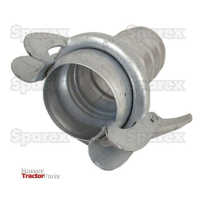 Image of a grey, metal quick coupling fitting with wing-like extensions on either side, used for connecting hoses in agricultural or industrial applications. The galvanised surface ensures durability. Visible branding includes "Sparex" and the product details indicate it is a Coupling with Hose End - Male 6'' (159mm) x 6'' (152mm), specifically model S.59423.