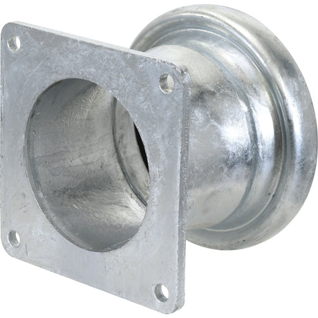 The Sparex Coupling with Square Flange - Female 5'' (133mm) x (125mm) (Galvanised) - S.59439 features a galvanised steel construction, a round Bauer fitting, and four mounting holes.